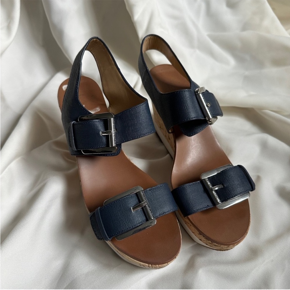 MICHAEL Michael Kors Blue Leather Cork
Wedge Sandals